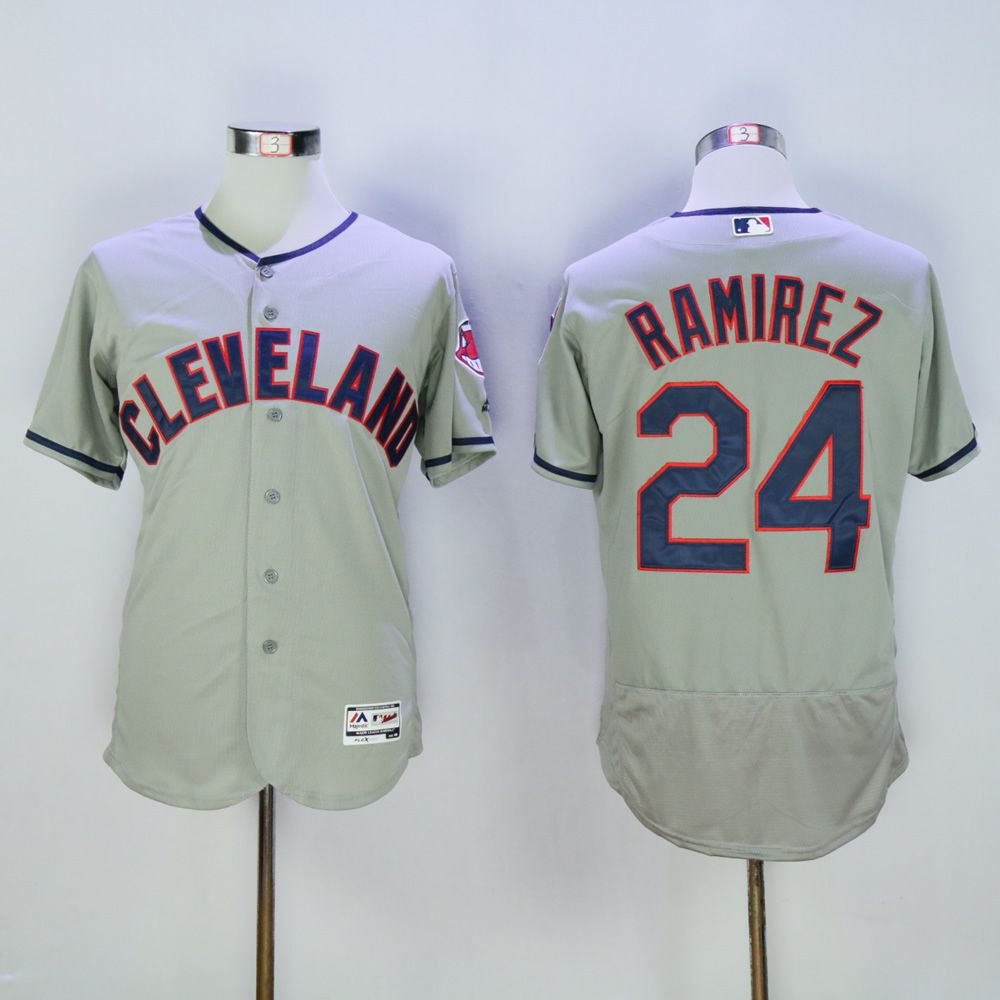 Men Cleveland Indians #24 Ramirez Grey MLB Jerseys